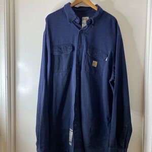 Carhartt Shirt Mens XL Blue Fire Resistant Button Up Long Sleeve FRS003 CAT 2